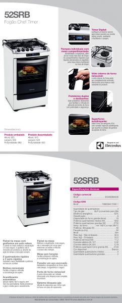 Fogão 4 Bocas 52SRB Chef Timer Branco Bivolt - Electrolux